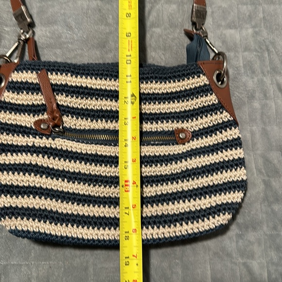 The Sak Crochet Purse, Navy Blue, White Striped, Brown, Zipper, Shoulder, Boho - Picture 11 of 11